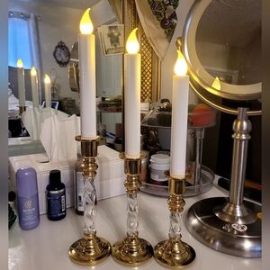 Twisted Lucite and Brass Candlesticks
